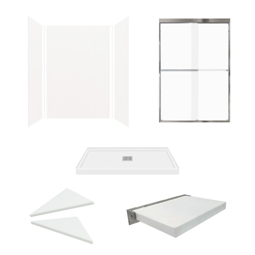 KSAE4836C-31PC 48-in x 36-in x 72-in 6-Piece Glue-on Expressions Shower Kit with Door and Accessories, White/Polished Chrome