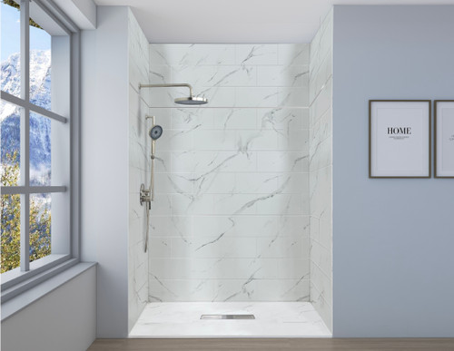 PPWKX60367224-60 Prodigy Plus 60-in x 36-in x 72/24-in Shower Wall Kit, Calcite (8-in x 16-in Horizontal Tile Pattern with Stone Color)