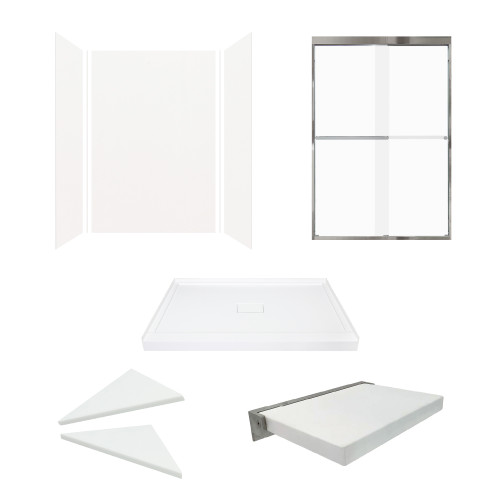 KSAE4834C-31PC 48-in x 34-in x 72-in 6-Piece Glue-on Expressions Shower Kit with Door and Accessories, White/Polished Chrome