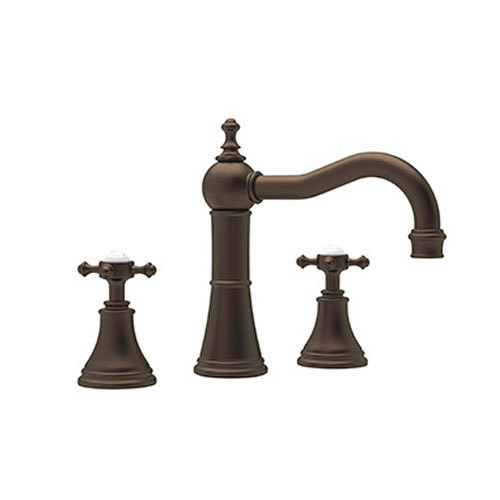 Widespread Bathroom Faucet and Metal Cross Handles in English Bronze