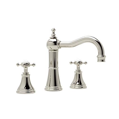 Widespread Bathroom Faucet and Metal Cross Handles in Polished Nickel