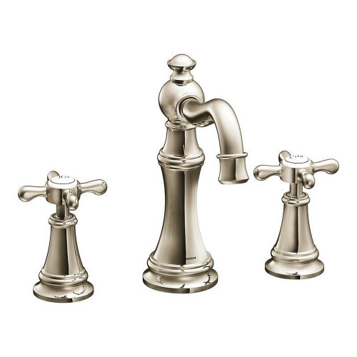 Moen TS42114NL Weymouth Double Handle Widespread Bathroom Faucet in Nickel