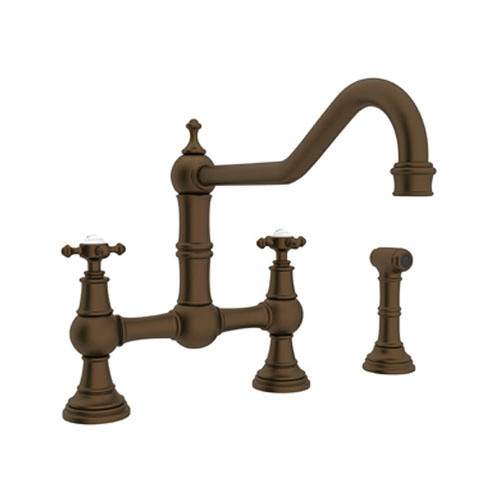 Bridge Kitchen Faucet and Metal Cross Handles in English Bronze