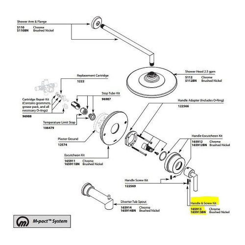 Replacement Handle Kit for Pressure Balance Valve Trim in Brushed Nickel
