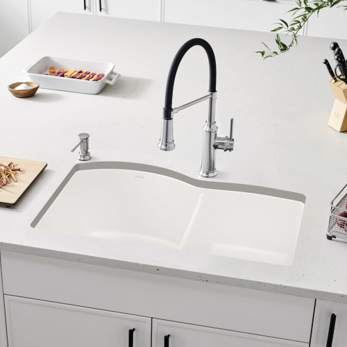 20.843-In X 32-In Double-Basin Granite Undermount Residential Kitchen Sink in White