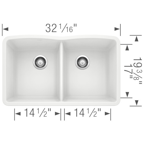 19.25-In X 32-In Double-Basin Granite Undermount Residential Kitchen Sink in White
