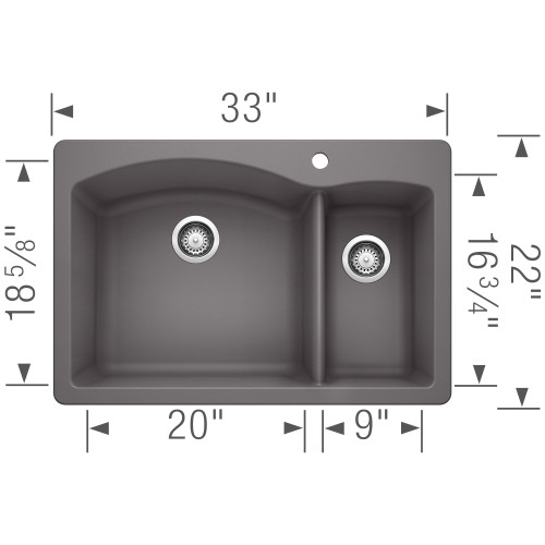 Blanco 441464 22-In X 33-In Double-Basin Granite Drop-In Or Undermount 1-Hole Residential Kitchen Sink in Cinder