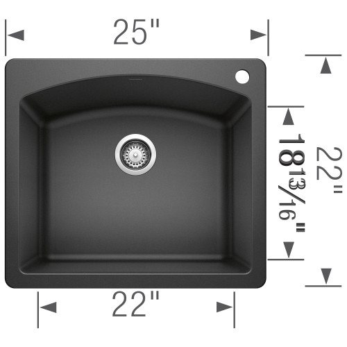 22-In X 25-In Single-Basin Granite 1-Hole Residential Kitchen Sink in Anthracite