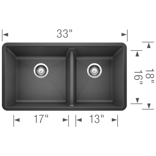 18-In X 33-In Double-Basin Granite Undermount Kitchen Sink in Anthracite
