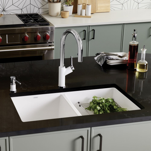 18.12-In X 29.75-In Double-Basin Granite Undermount Kitchen Sink in White