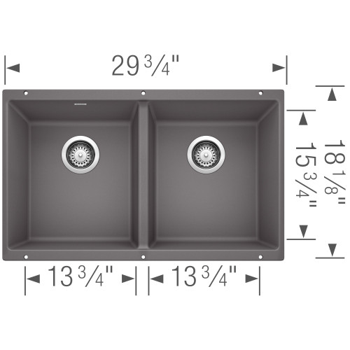 18.12-In X 29.75-In Double-Basin Granite Undermount Kitchen Sink in Cinder
