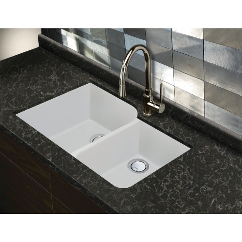 31.75-in x 20.75-in x 9.5-in silQ Granite Kitchen Sink with 1-3/4 Offset Double bowls, Undermount Installation, in White