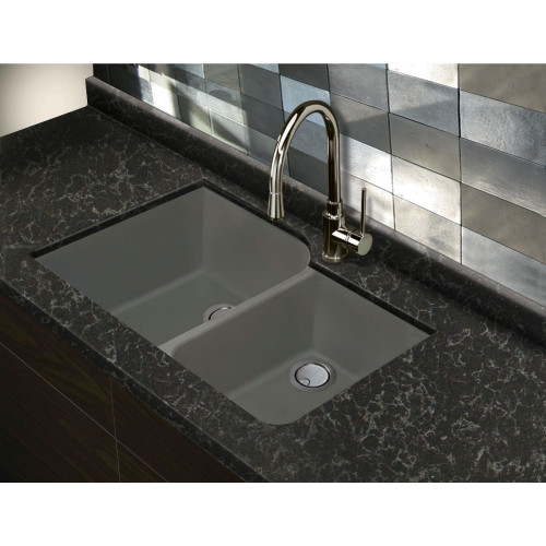 31.75-in x 20.75-in x 9.5-in silQ Granite Kitchen Sink with 1-3/4 Offset Double bowls, Undermount Installation, in Grey