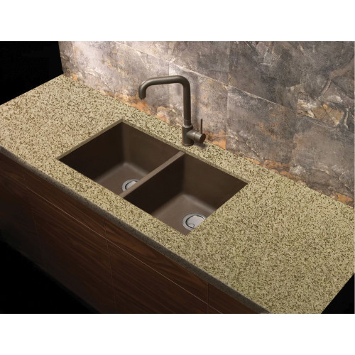 31.75-in x 19.125-in x 9.5-in silQ Granite Kitchen Sink with Equal Double bowls, Undermount Installation, in Espresso