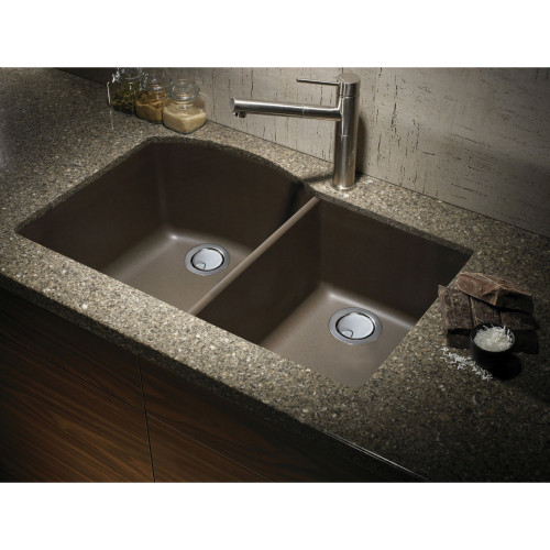 31.375-in x 20.5-in x 9.5-in silQ Granite Kitchen Sink with 1-3/4 D-Shape Double bowls, Undermount Installation, in Espresso