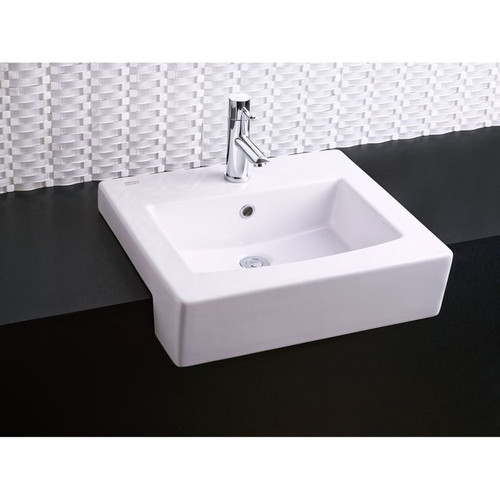 Semi-Countertop Lavatory Sink with Three Faucet Holes (8 Centers) in White