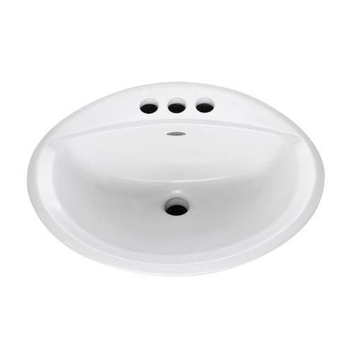 Oval Drop Lavatory Sink with Three Faucet Holes (4 Centers) in White