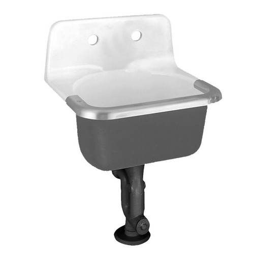 Enameled Cast Iron Wall Mounted Service Sink with 8 CC Drilled on Back and Stainless Steel Rim Guard in White