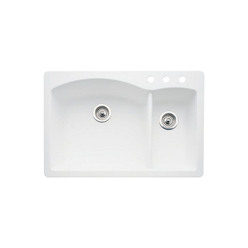 Blanco 440200-3 22-In X 33-In Double-Basin Granite Drop-In Or Undermount 3-Hole Residential Kitchen Sink in White