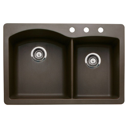 Blanco 440213-3 22-In X 33-In Double-Basin Granite Drop-In Or Undermount 3-Hole Residential Kitchen Sink in Cafe Brown