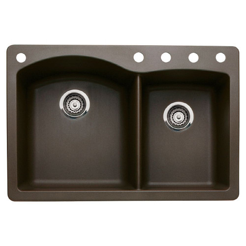 Blanco 440213-5 22-In X 33-In Double-Basin Granite Drop-In Or Undermount 5-Hole Residential Kitchen Sink in Cafe Brown