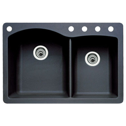 Blanco 440215-5 22-In X 33-In Double-Basin Granite Drop-In Or Undermount 5-Hole Residential Kitchen Sink in Anthracite