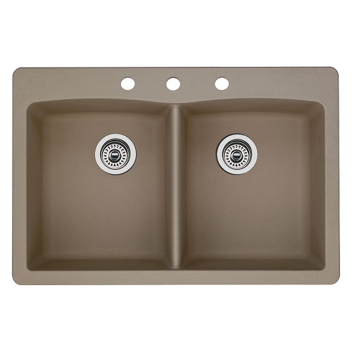 22-In X 33-In Double-Basin Granite Drop-In Or Undermount 3-Hole Residential Kitchen Sink in Truffle