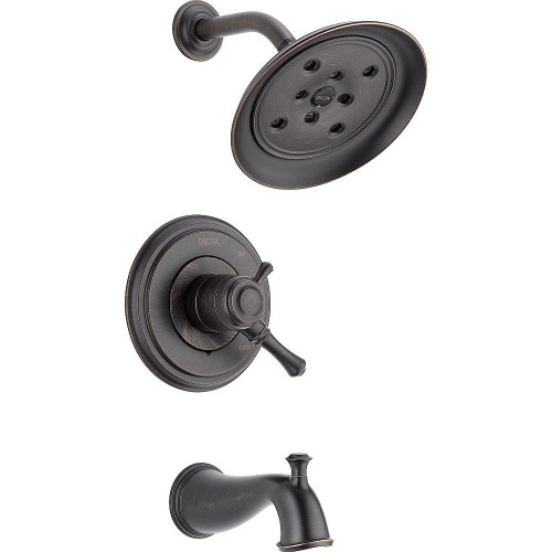 Delta T17497-RB Cassidy Dual Function Pressure Balanced Bath and Shower Trim with H2Okinetic Shower Head and Integrated Volume Control Less Rough-in in Venetian Bronze
