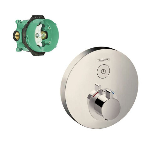 Hansgrohe K15744-01850BN ShowerSelect E Thermostatic Round 1-Function Trim with Rough-In in Brushed Nickel