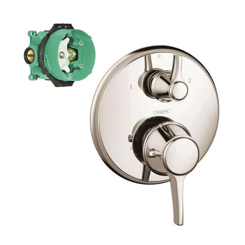 Hansgrohe K15753-01850PN Ecostat C Thermostatic Trim with Volume Control and Diverter with Rough-In in Polished Nickel