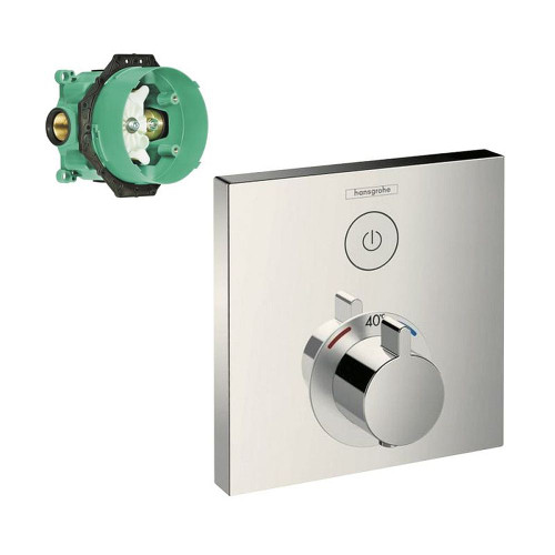Hansgrohe K15762-01850BN ShowerSelect E Thermostatic Square 1-Function Trim with Rough-In in Brushed Nickel