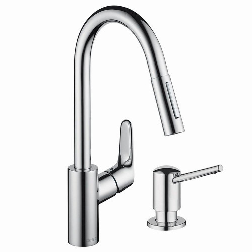 Hansgrohe KK04505-04539PC Focus HighArc Pull-Down 1.75gpm Kitchen Faucet with Soap Dispenser in Chrome