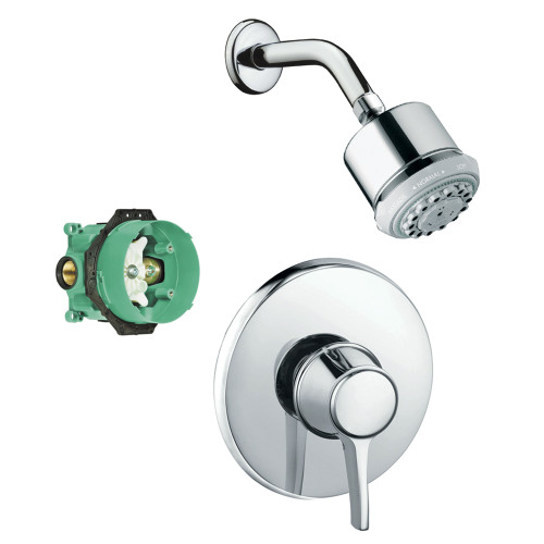 Hansgrohe KS15404-28496PC Clubmaster Showerhead Kit with PBV Trim and Rough-in in Chrome