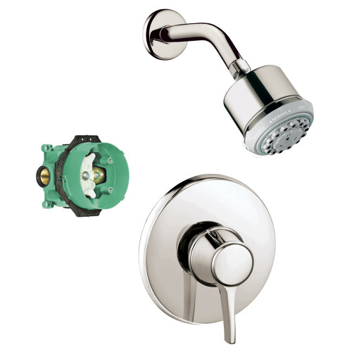 Hansgrohe KS15404-28496PN Clubmaster Showerhead Kit with PBV Trim and Rough-in in Polished Nickel