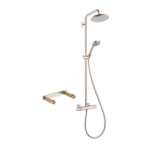 Hansgrohe KS27185-16181BN Croma 220 Showerpipe, Thermostatic Basic Set Included in Brushed Nickel