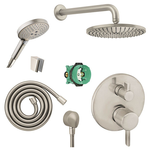 Hansgrohe KSH04231-27474-31BN Raindance Downpour Air Showerhead Kit with Handshower Thermostatic Trim with Diverter and Rough-in in Brushed Nickel