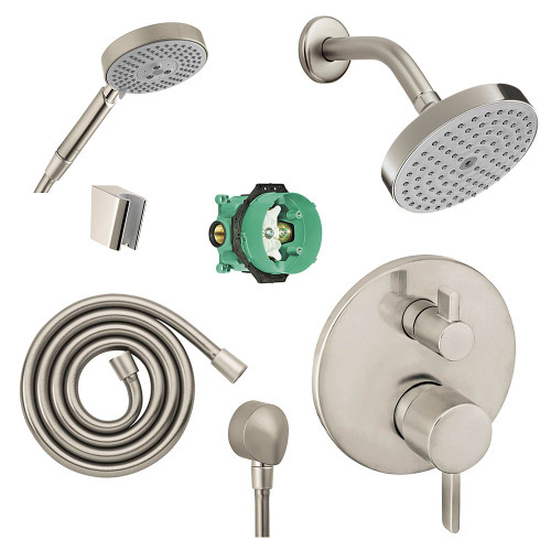 Hansgrohe KSH04231-27486-14BN Raindance S 150 Air 1-Jet Showerhead Kit with Handshower Thermostatic Trim with Diverter and Rough-in in Brushed Nickel