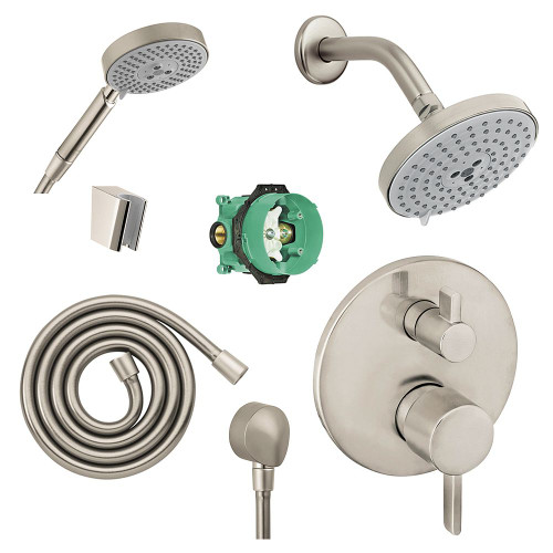 Hansgrohe KSH04231-27495-14BN Raindance S 150 Air 3-Jet Showerhead Kit with Handshower Thermostatic Trim with Diverter and Rough-in in Brushed Nickel