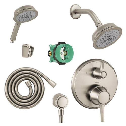 Hansgrohe KSH04449-04070-72BN Croma Shower Faucet Kit with Handshower PBV Trim with Diverter and Rough-in in Brushed Nickel