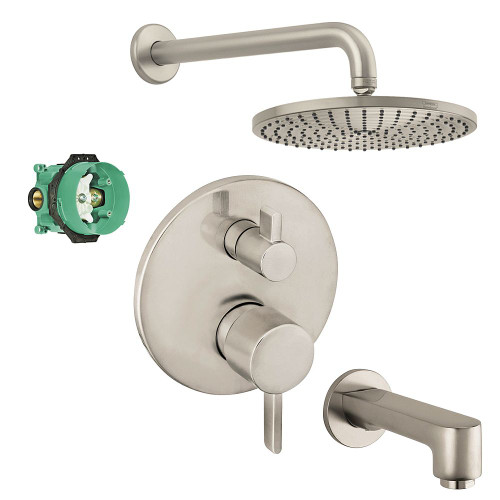 Hansgrohe KST04231-27474-13BN Raindance Downpour Air 10-in Showerhead Kit with Tub Spout Thermostatic Trim with Diverter and Rough-in in Brushed Nickel