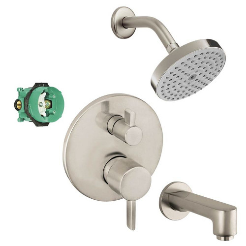 Hansgrohe KST04447-04342-13BN Raindance Shower Faucet Kit with Tub Spout PBV Trim with Diverter and Rough-in in Brushed Nickel