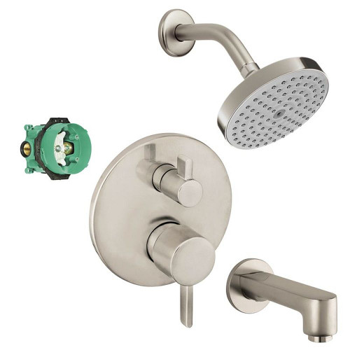 Hansgrohe KST04447-27486-13BN Raindance Shower Faucet Kit with Tub Spout PBV Trim with Diverter and Rough-in in Brushed Nickel