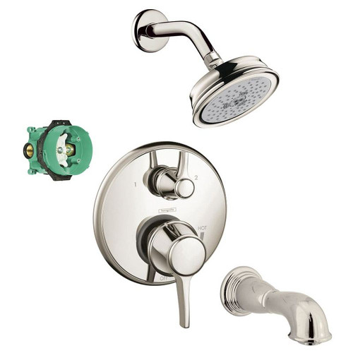 Hansgrohe KST04449-04070-88PN Croma Shower Faucet Kit with Tub Spout PBV Trim with Diverter and Rough-in in Polished Nickel
