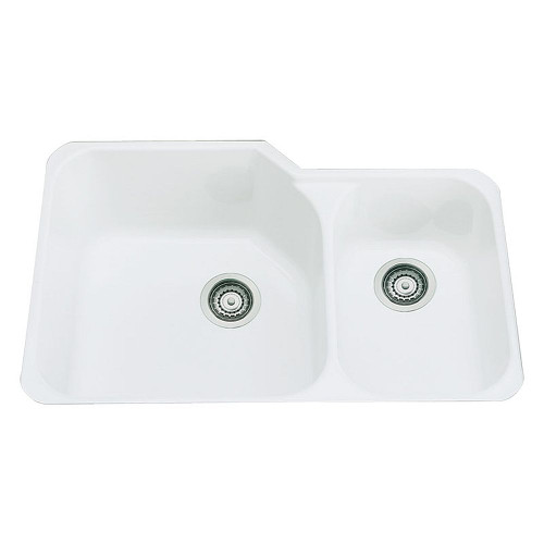 33in Double Basin Undermount Fireclay Kitchen Sink in White