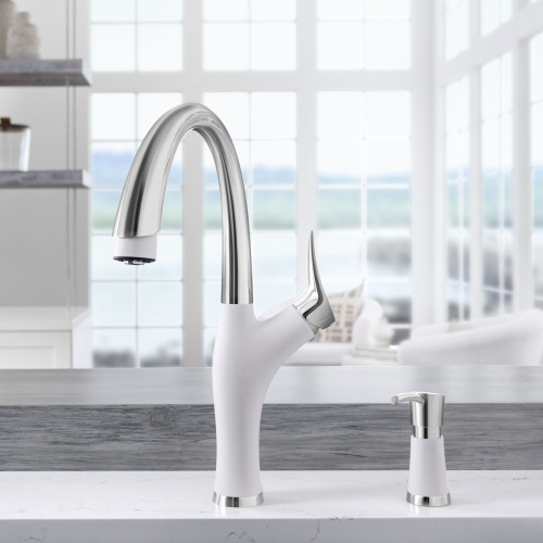 Kitchen Faucet With Pull-Down Spray 1.5 gpm in White/Stainless