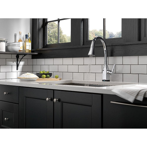 Single Handle Pull-Down Kitchen Faucet with Touch2O Technology and ShieldSpray in Chrome Finish