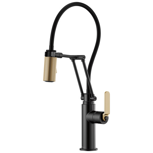 Articulating Faucet with Industrial Handle in Matte Black/Luxe Gold Finish