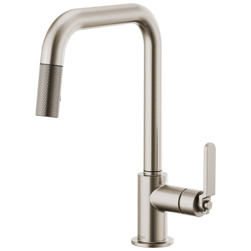 Pull-Down Faucet with Square Spout and Industrial Handle in Stainless Finish