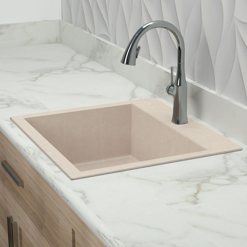 22-1/2in x 20in  x 8-1/2in silQ Granite Kitchen Sink with Single Bowl, Drop-in Installation, with 3 CAB Faucet Holes, In Café Latte