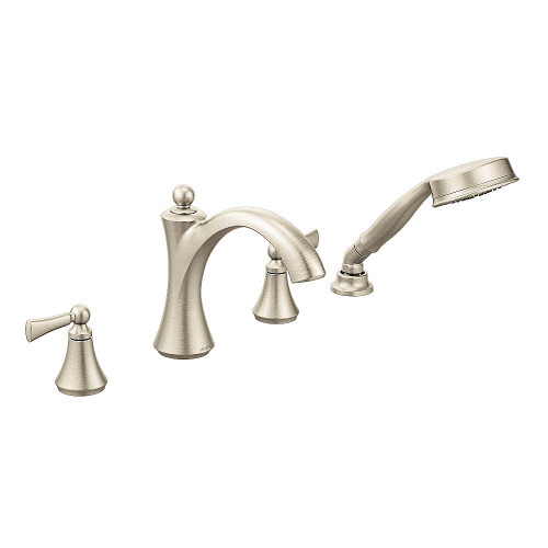 Moen T654BN Brushed Nickel Two-Handle Roman Tub Faucet Includes Hand Shower